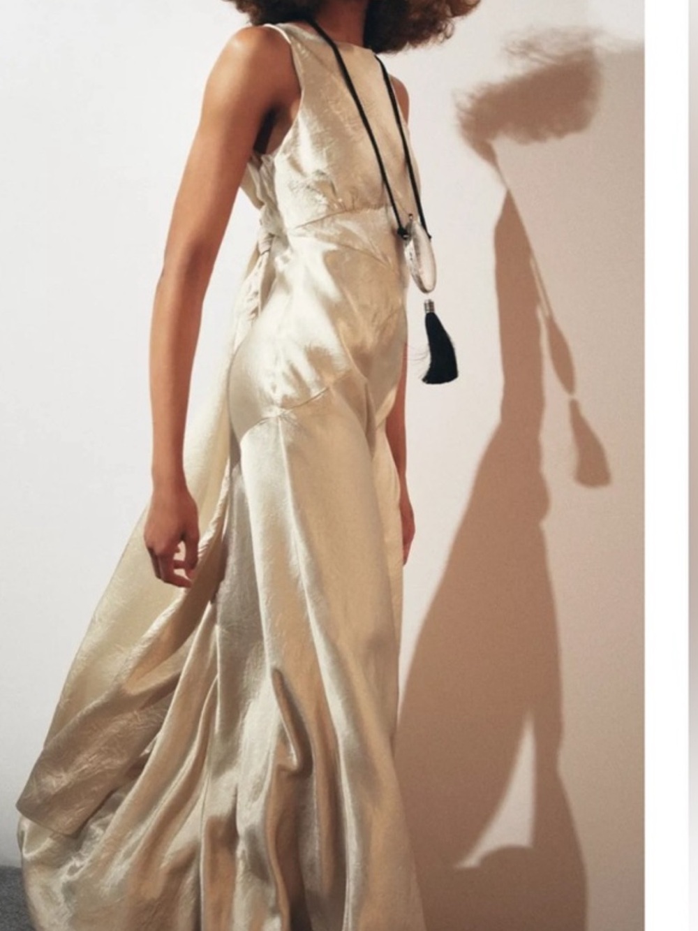 Zara LIMITED EDITION WRINKLED EFFECT Cream Satin Maxi Dress